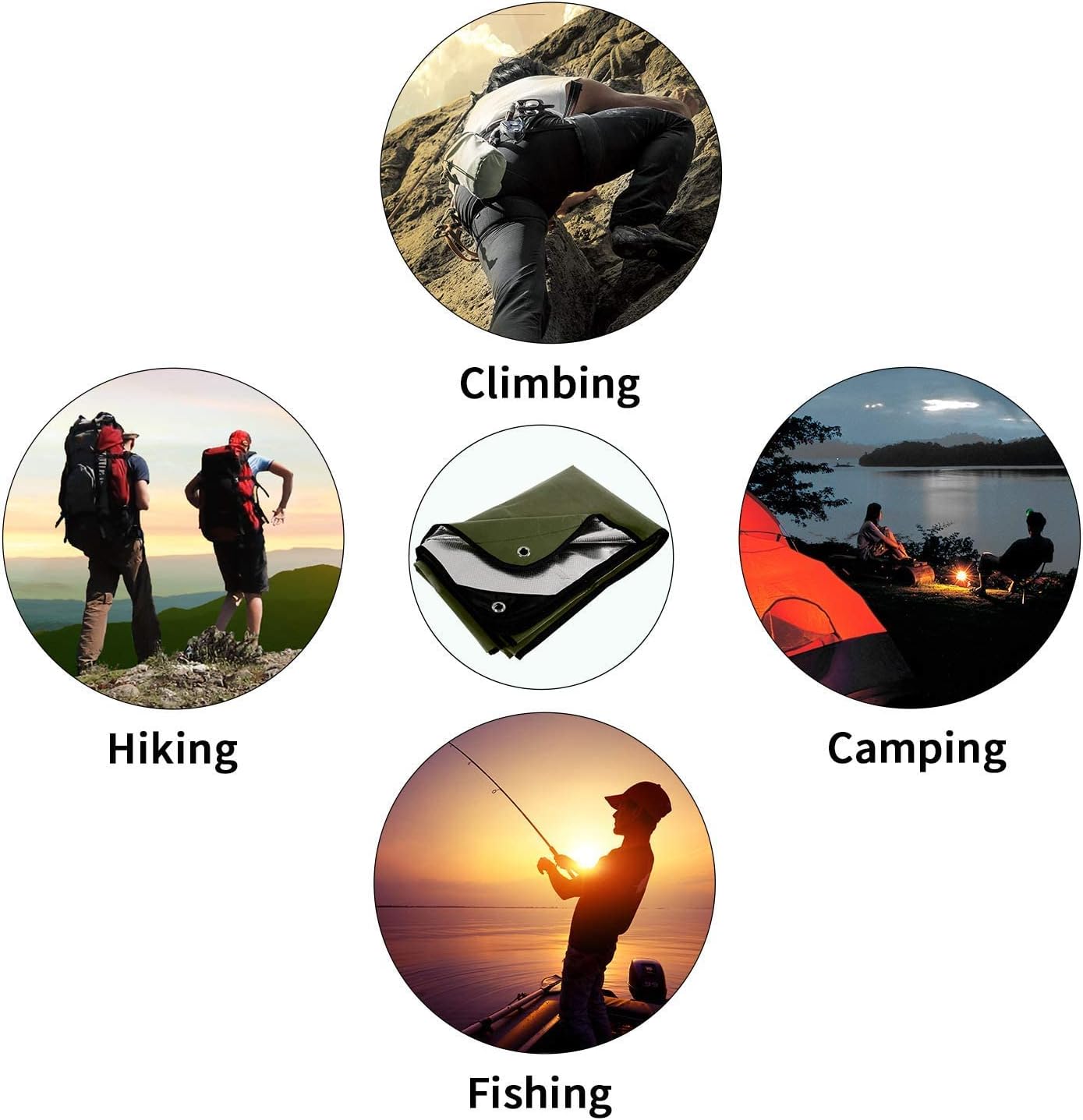 RedSwing 4 Packs Emergency Blankets, Waterproof Survival Thermal Tarp, Multipurpose Reflective Insulated All Weather Blankets for Camping Hiking, Green