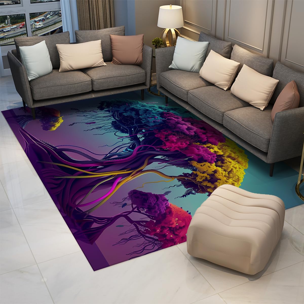 Dywan 60 x 120 cm Salon Dywan Rainbow Drzewo Psychodeliczne Dywany do wnętrz Niski stos Surrealizm Fantasy Forest Antypoślizgowa podłoga Dywan do jadalni Sypialnia