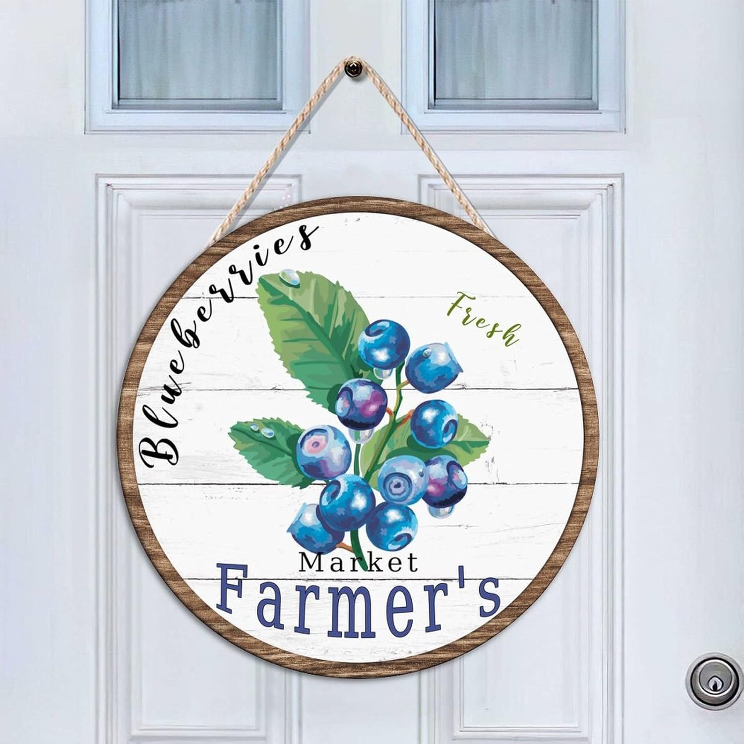 Vintage Fruit Blueberry Wood Door Sign, Fruit Front Door Sign, 16x16in Retro Wall Door Hanging Sign for Front Door Farmhouse Porch Housewarming Gifts