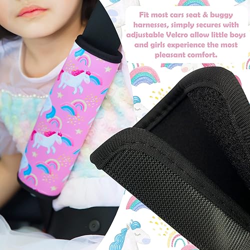 Vista 3 de Funda para cinturón de seguridad para niños, almohadilla para cinturón de seguridad para niños y niñas, correas de asiento de automóvil, Rosado
