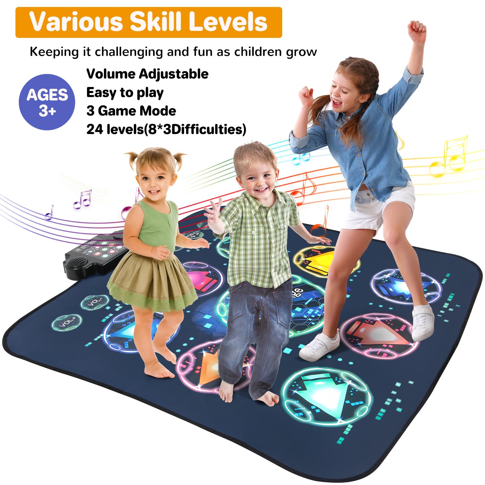 Tapete de baile, mezclador electrónico de baile, tapete de juego de ritmo, tapete de baile para niñas y niños, regalo de Navidad/festival/cumpleaños para niños, música integrada, 24 niveles de 4