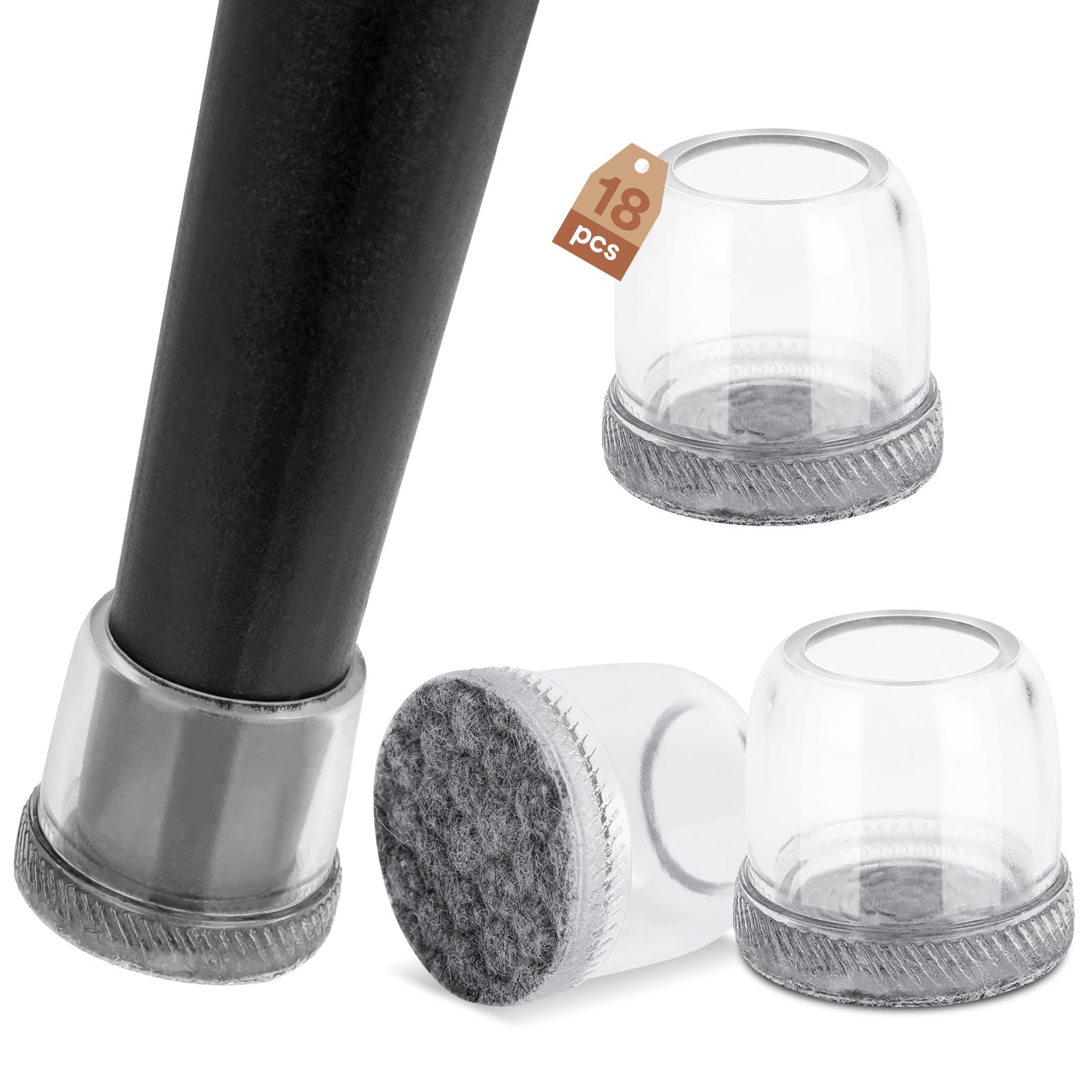 Euqvunn 18pcs Protector patas Sillas, Protectores de Suelo para Patas de Silla, Transparente Protector Sillas Patas, Silicona para Patas Silla, Tapones Sillas Redondos Prevent Floor Scratches 19-25mm