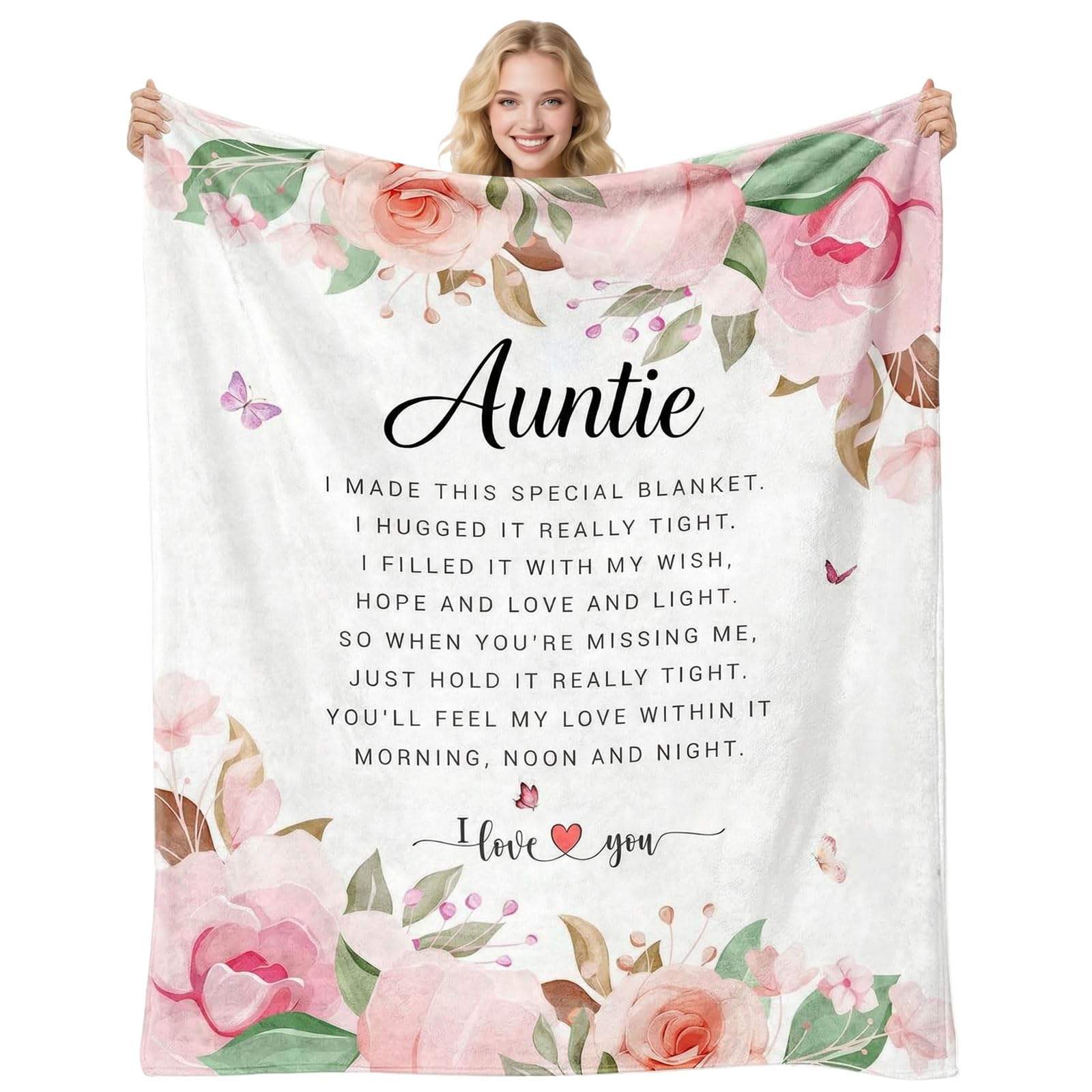 twirush Gifts for Auntie, 50" x 60" Flannel Throw Blanket, Auntie Gifts from Grandchildren, Unique Design Blanket for Auntie on Birthday, Cozy Floral Print Flannel Throw Blankets