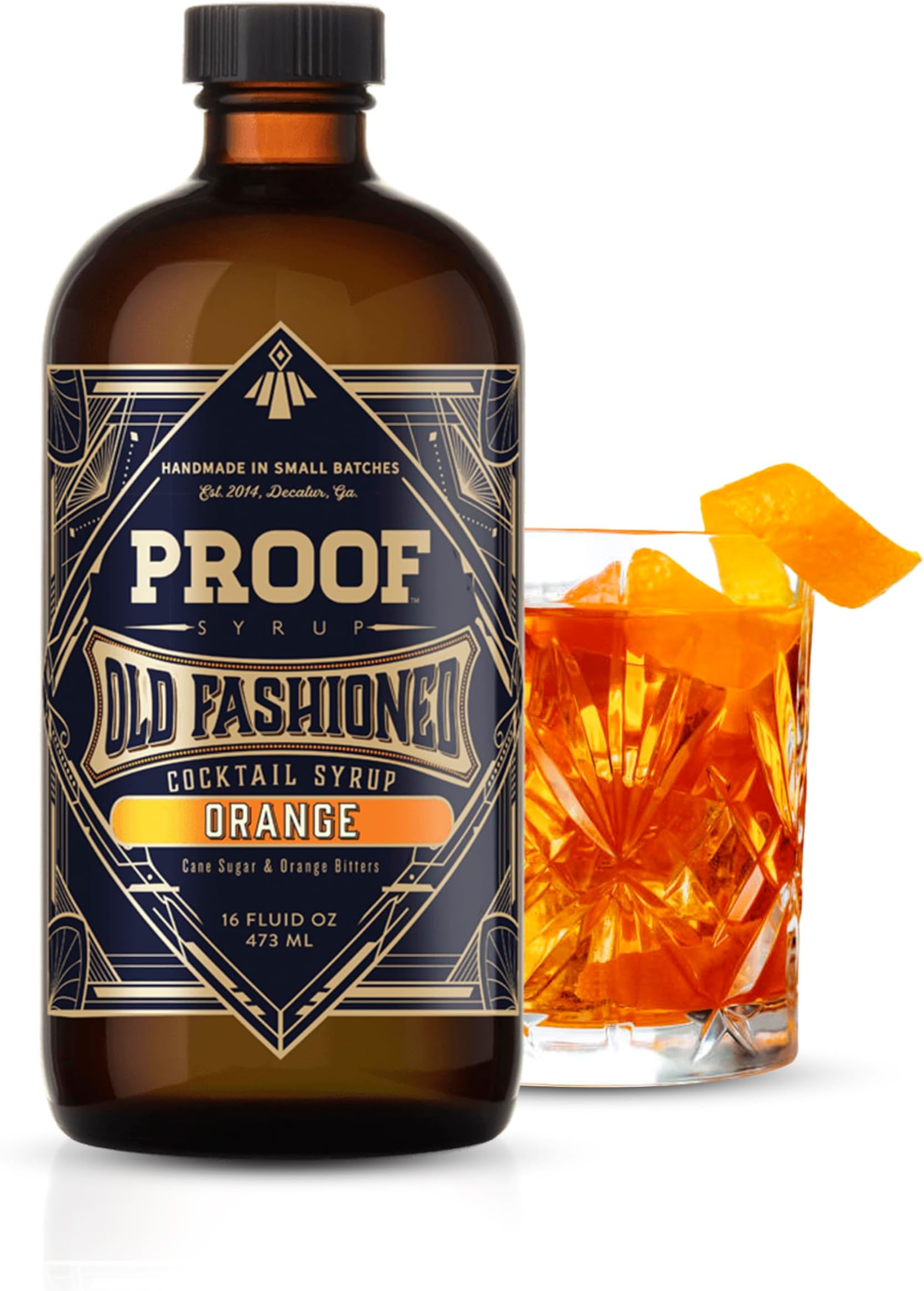 Old Fashioned Cocktail Mix - Made with Real Ingredients & Cane Sugar - Orange Flavor - Fast, Easy, Delicious, Handcrafted Cocktail Syrup -16oz - 1 Bottle