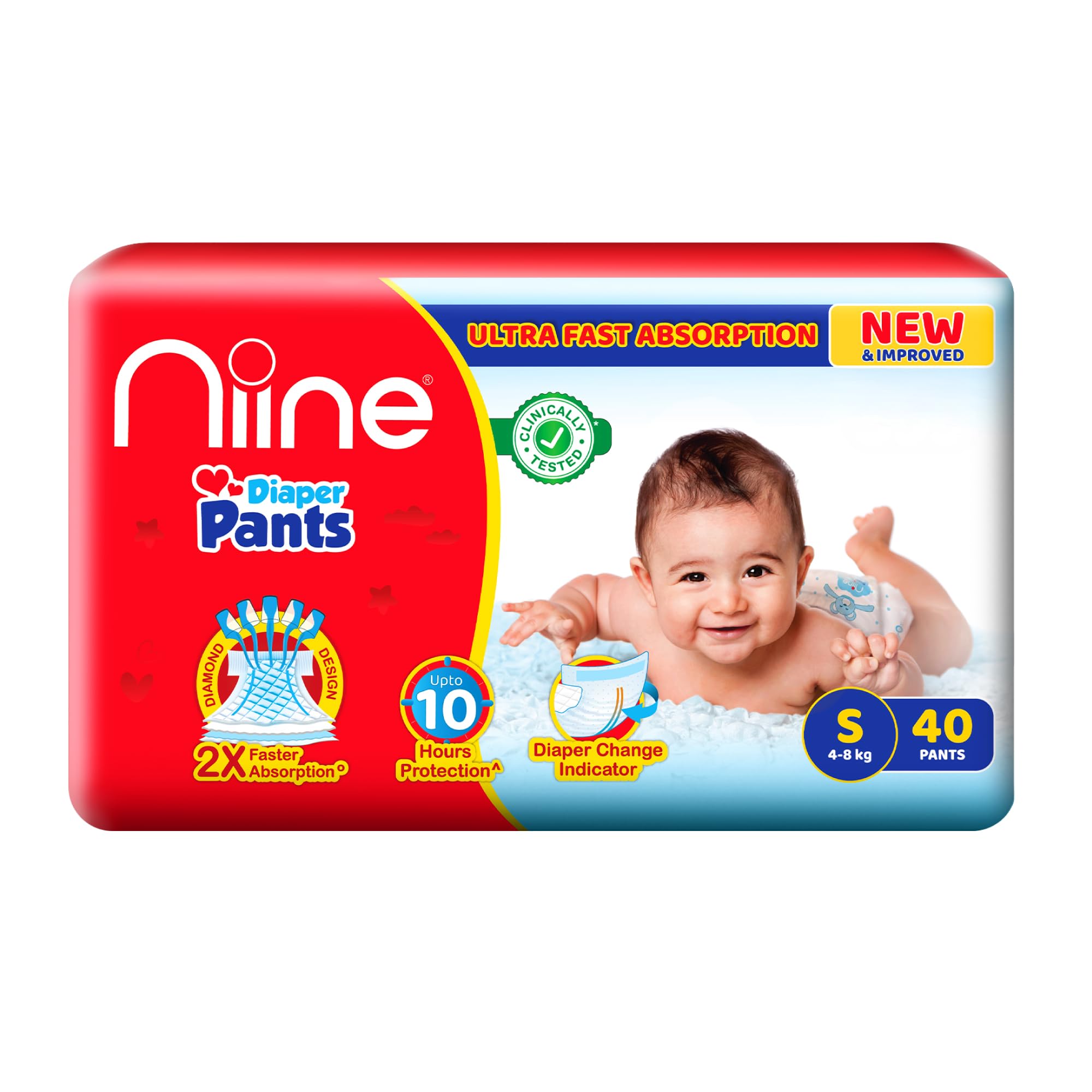 Niine Baby Diaper Pants Small(S) Size (4-8 KG) (Pack of 1) 42 Pants for Overnight Protection with Rash Control (B094ZRYWVP) Amazon Price History, Amazon Price Tracker