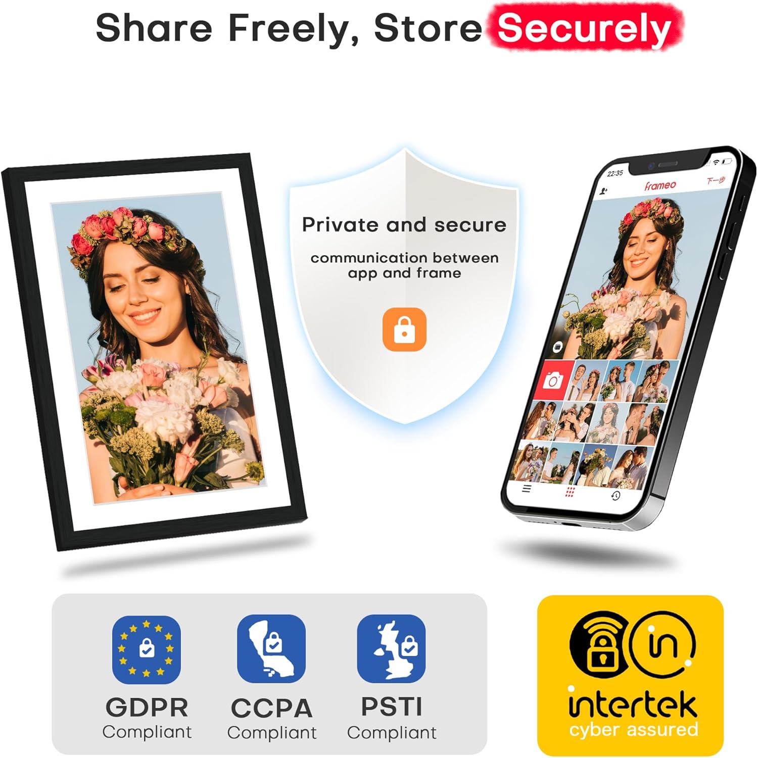 Digital Picture Frame, 10.1 inch Frameo Digital Frame WiFi, 1280 * 800 IPS HD Touchscreen, 32GB Storage, Instant Share Photo Video, Gifts for Mom, House Warming (10.1" Black Woodgrain 32GB)