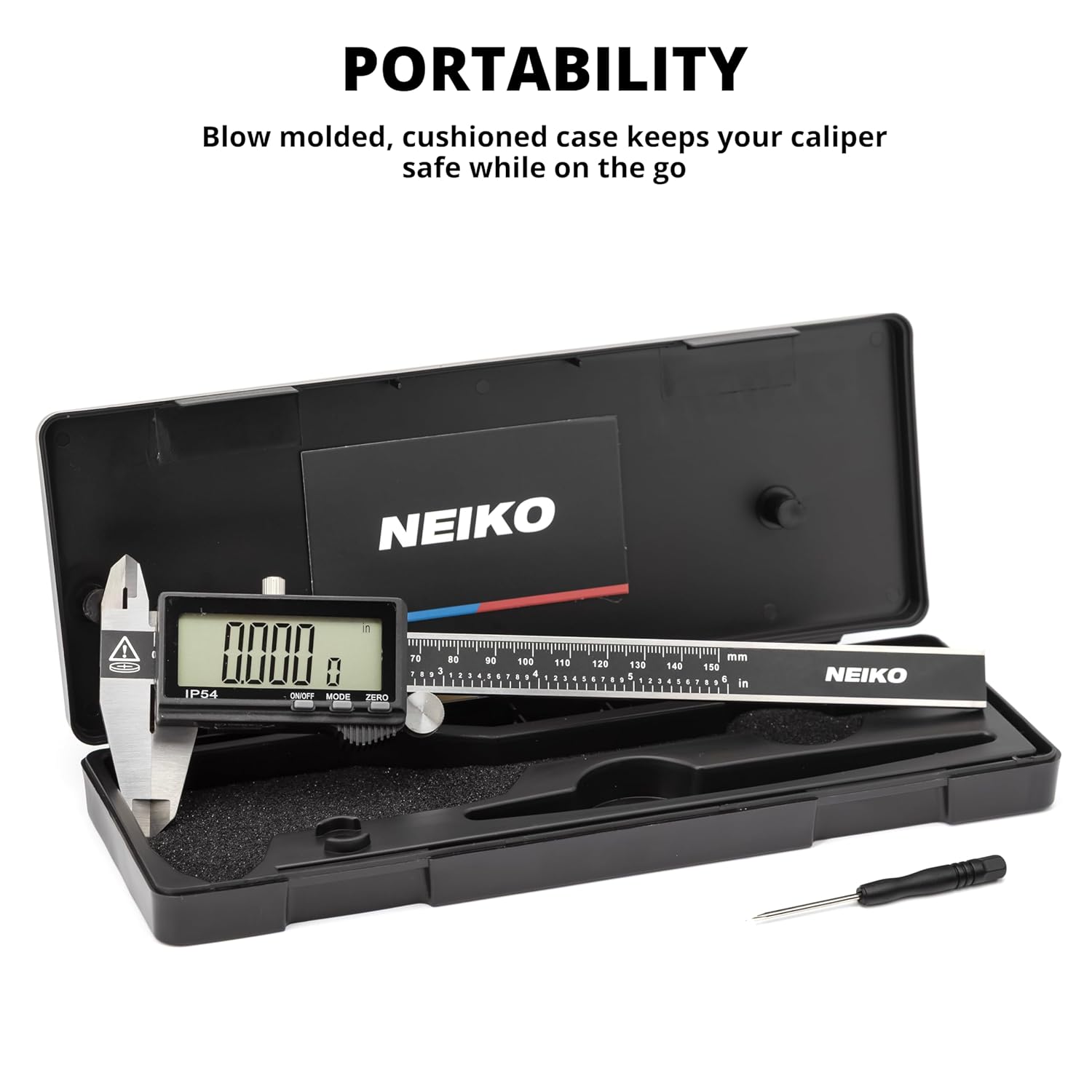 NEIKO 01401A 6-Inch Electronic Digital Caliper, Stainless Steel, Extra Large LCD Screen, Measurement Conversions for Inches, Millimeters, and Fractions