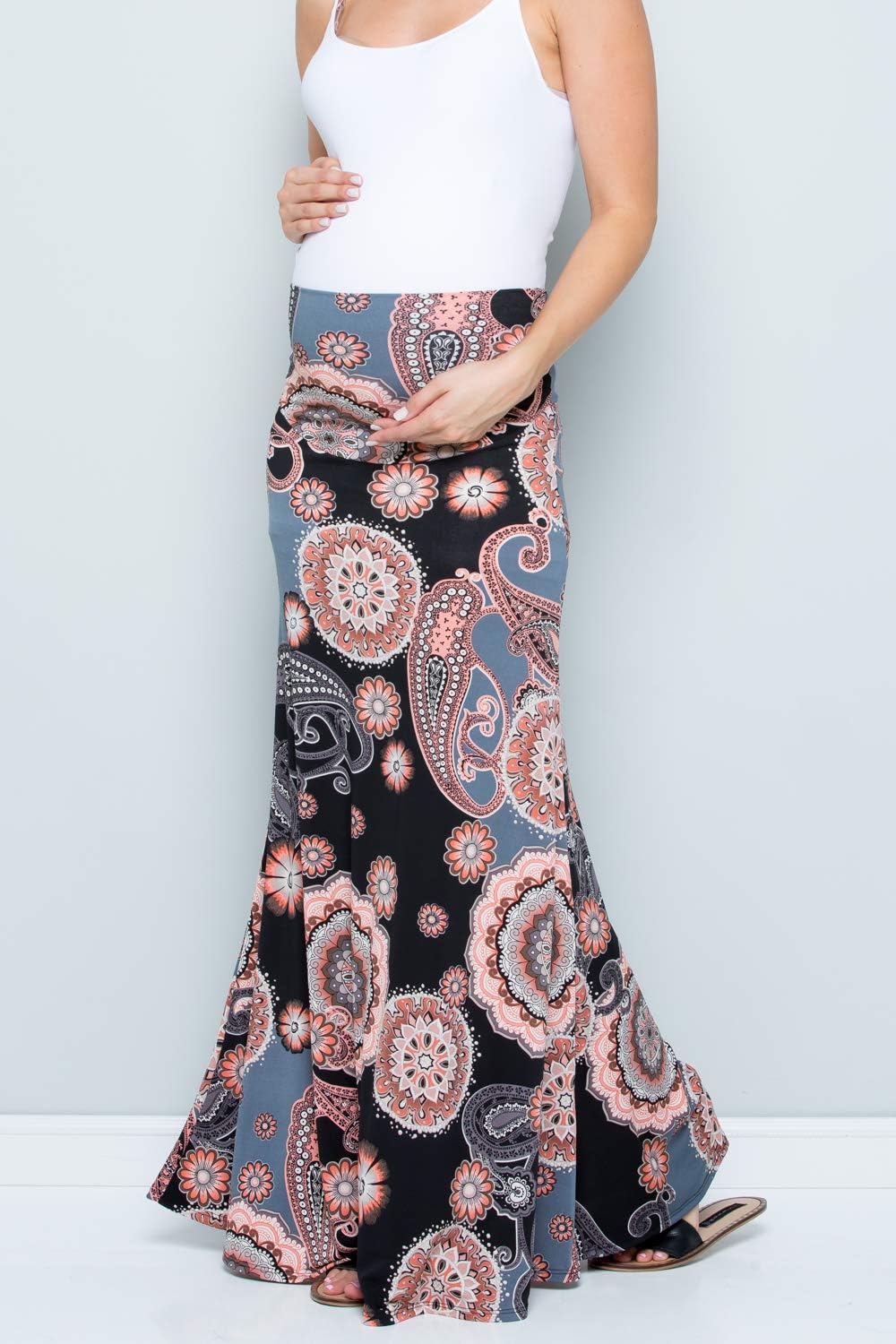 My Bump Women's High Waisted Floor Length Maternity Maxi Skirt with Tummy Control(Made in USA)