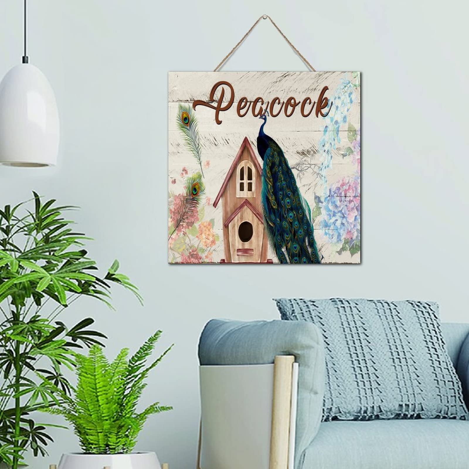 Plaque en bois paon aquarelle pour rompre la monotonie des murs