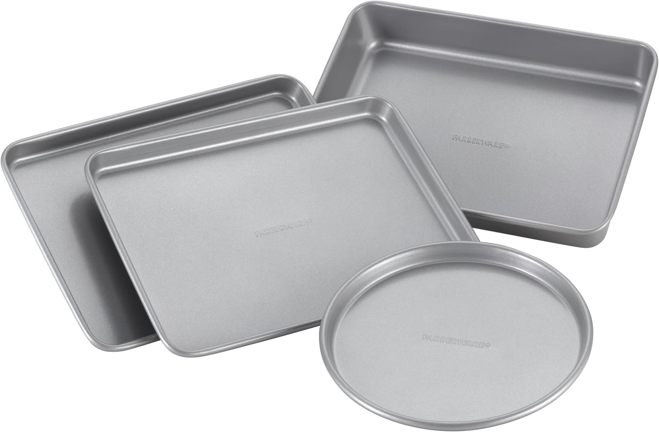Farberware Bakeware Steel Nonstick Toaster Oven Pan Set, 4-Piece Baking Set, Gray
