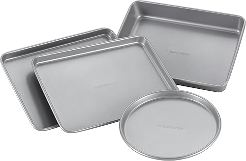 Farberware Bakeware - Juego de sartenes antiadherentes de acero para horno, 4 piezas, color gris