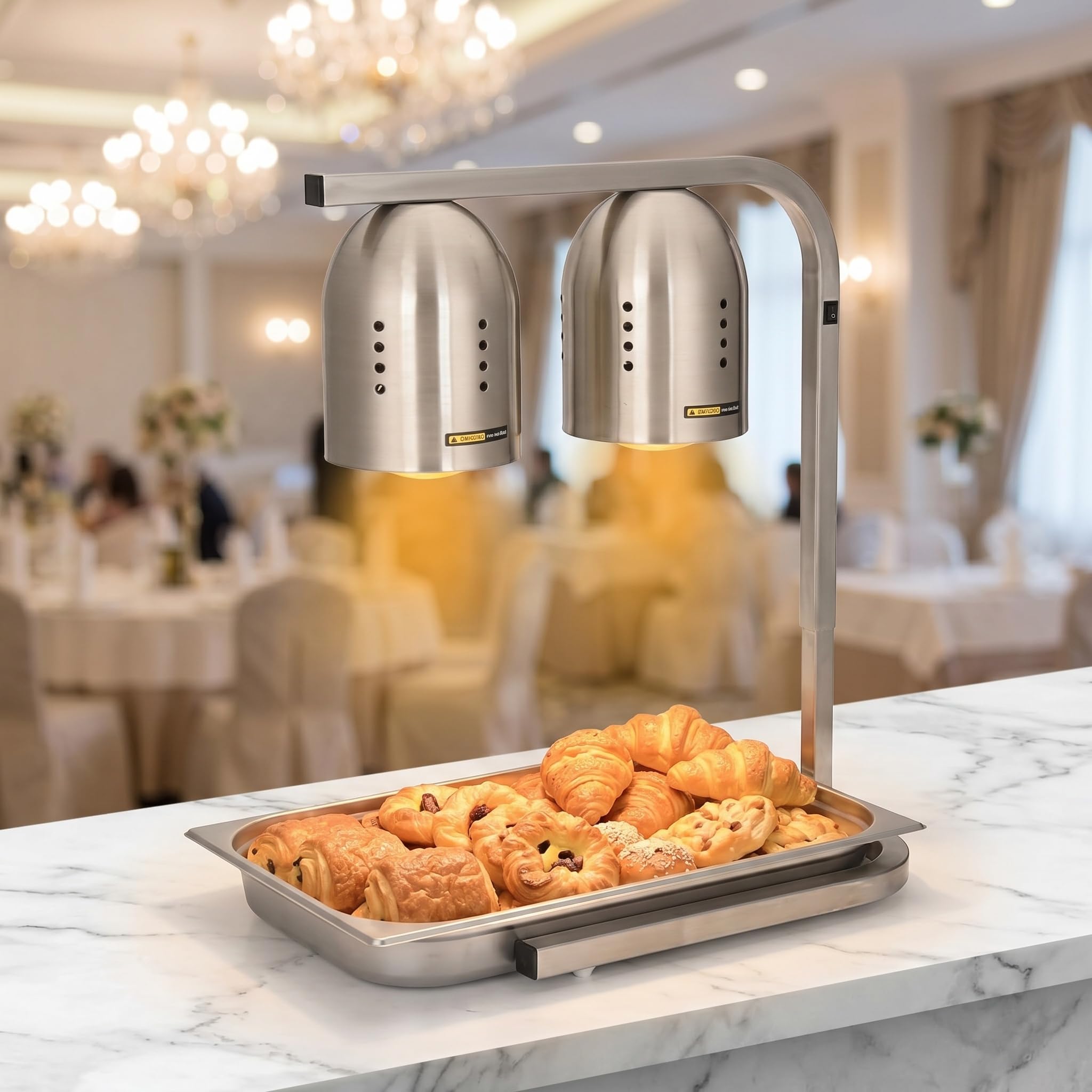 Lámpara De Calor Comercial De Acero Inoxidable para Alimentos - Calentador Eléctrico Ajustable para Cocinas, Restaurantes, Buffets Y Barbacoas - Conservación del Calor Entre 60 Y 80 °c