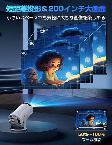 プロジェクター 家庭用 小型【2026進化モデル・4K対応・HDR高ダイナミック画質】27000LM 270°回転 高輝度 1080P 天井投影 Wi-Fi6 大画面 Android TV搭載 Bluetooth5.4 HiFiスピーカー 自動台形補正 ズーム機能 短距離投影 軽量 静音 HDMI/スマホ/PC/DVDなどに対応 プレゼントに最適 ホームシアター - 5