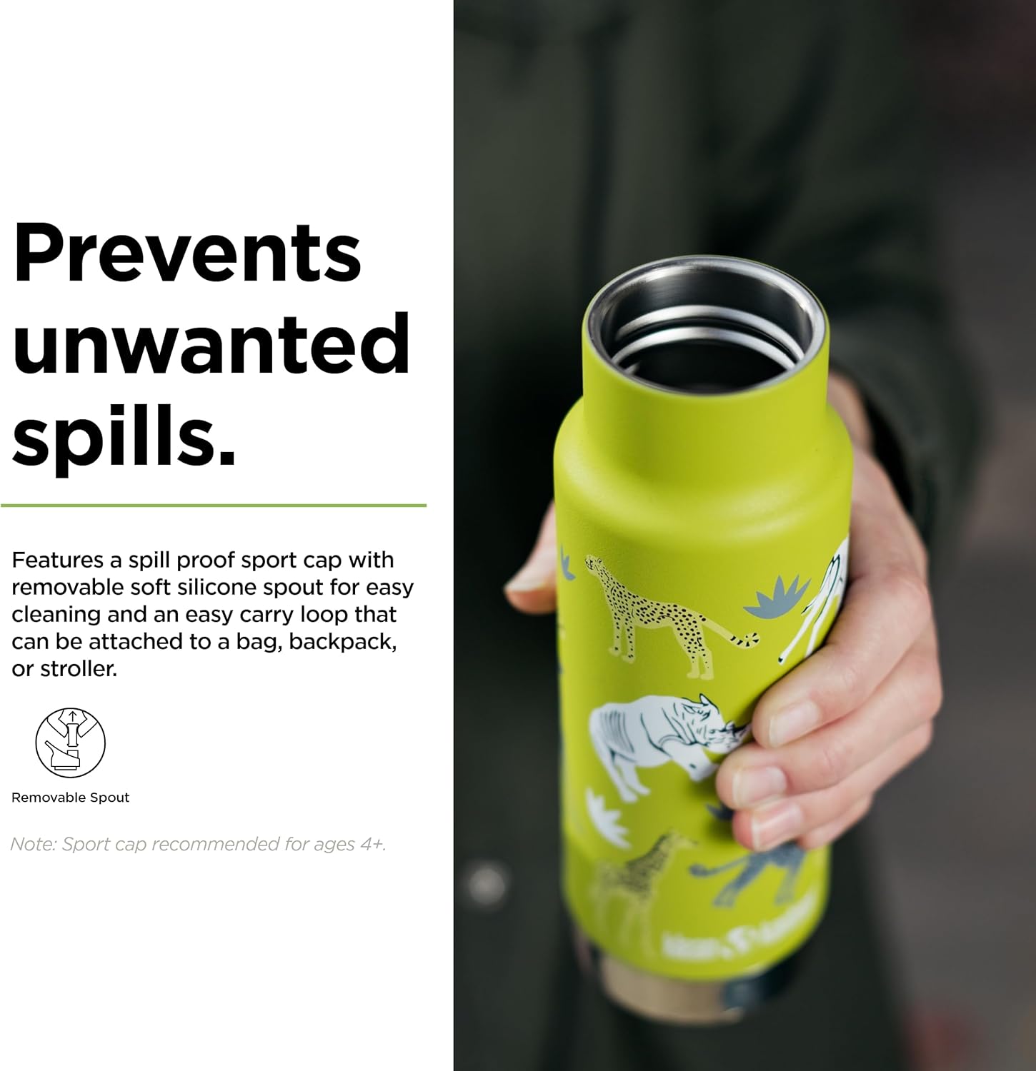 Klean Kanteen 12 oz Classic Kid's Insulated Water Bottle with Sport Cap - Kid's Water Bottle - Made from Stainless Steel - Dishwasher Safe Reusable Bottle - Animals, 12 oz