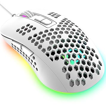 Mini Ultralight Wired Gaming Mouse,6 Kinds RGB Backlit,2400DPI 4 Levels Adjustable,Lightweight Honeycomb Shell Mice for PC Gamers,Xbox,PS4(White)