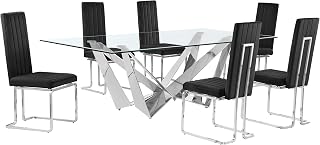 Best Quality Furniture D402 Dining Set, 7-Piece, Black/Silver