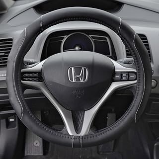 Motor Trend GripDrive Pro Synthetic Comfort Leather Grip Steering Wheel Cover for Cars Trucks Vans SUVs (Black / Gray Accent Stitching) (Small Size 13.5 - 14.5 Inch)