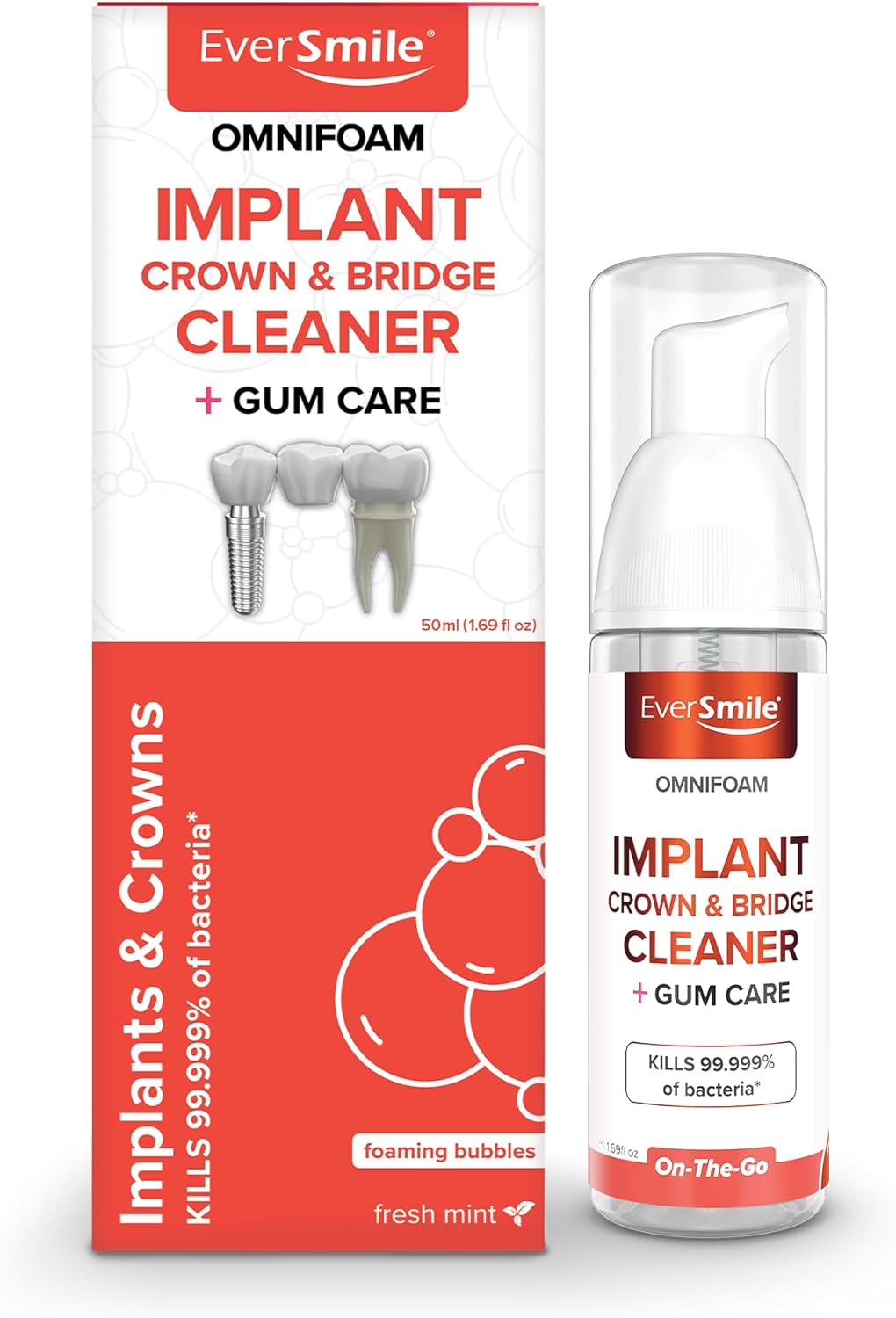 Eversmile OmniFoam Dental Cleaner – Cleaning Foam for Implants, Crowns, and Bridges – Pack of 2, 50ml Bottle
