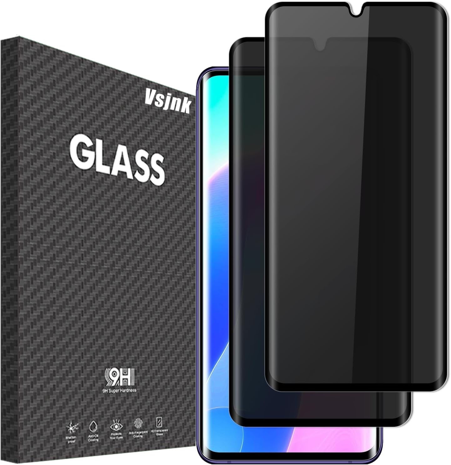Vsjnk Privacy Screen for Xiaomi Mi Note 10 with 2 Pieces Anti-Spy 3D Privacy Tempered Glass HD Screen Protector Compatible with Xiaomi Mi Note 10/Note 10 Pro/Note 10 Lite