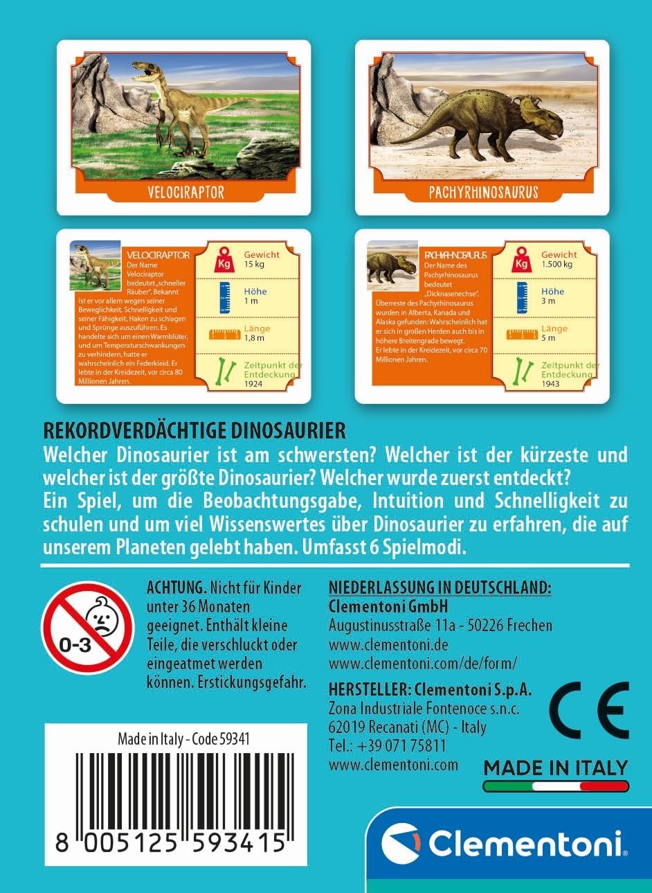 Clementoni Galileo Games Record Suspect Dinosaurs Card Game Ideal as a Travel Game for Adults and Children from 6 Years, 59341