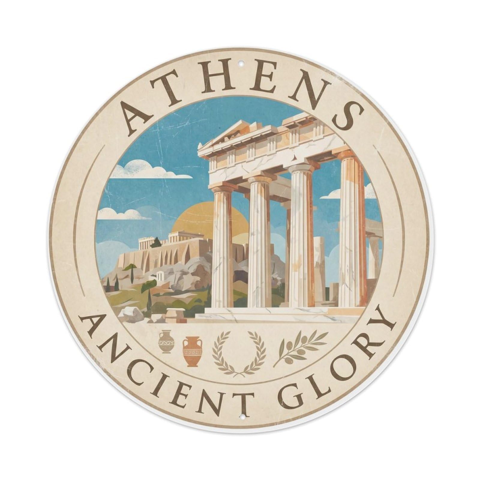Fqnyr Style Vintage Travel Athens Parthenon Columns Metal Tin Sign