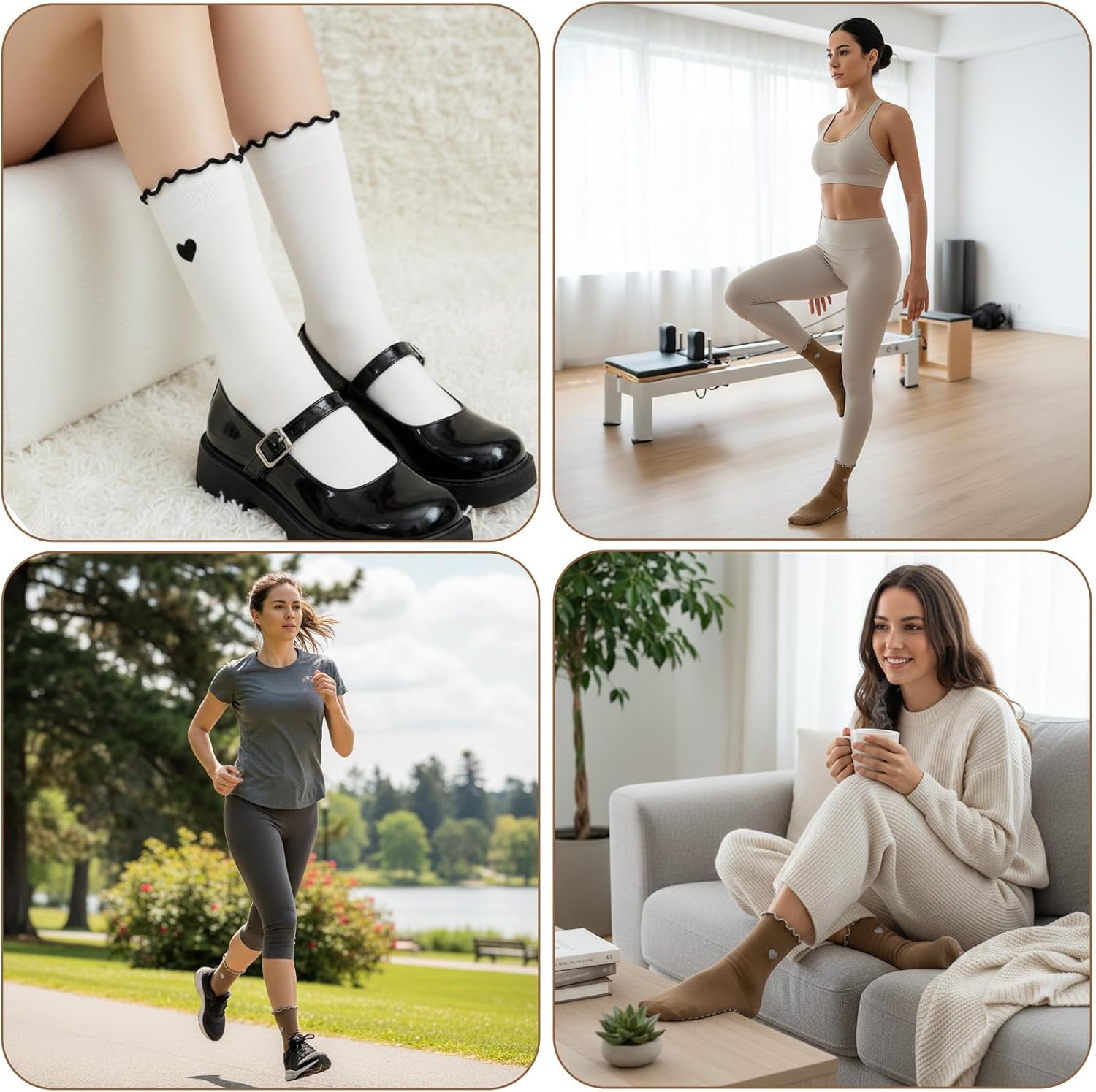 3 Pairs Pilates Grip Socks for Women, Non Slip Cute Yoga Socks Soft Cotton Grippy Barre Crew Sock for Yoga Barre Workout - Image 2