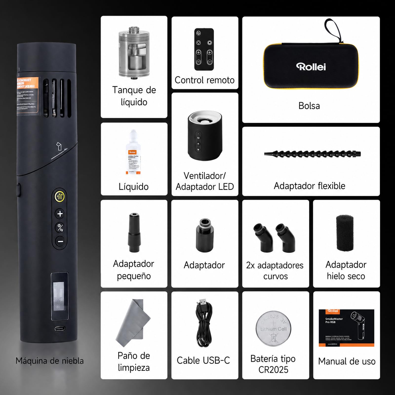 Máquina de Humo, Rollei Maquina Humo Pequeña Smoke Master Pro RGB 40W Portátil Nebulizador con Control Remoto y Batería Smoke Machine para Fotografía Fiesta Boda Efectos Escénicos Máquina-Maquina