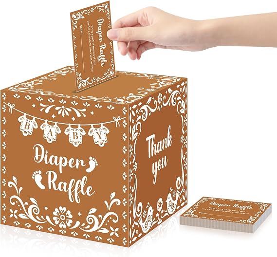 Ctosree Cielito Lindo Diaper Raffle Tickets with Box - Mexican Baby Shower Game Invitations 50 Diaper Raffle Tickets Set for Baby Shower & Gender Reveal Party Decoration(Brown)