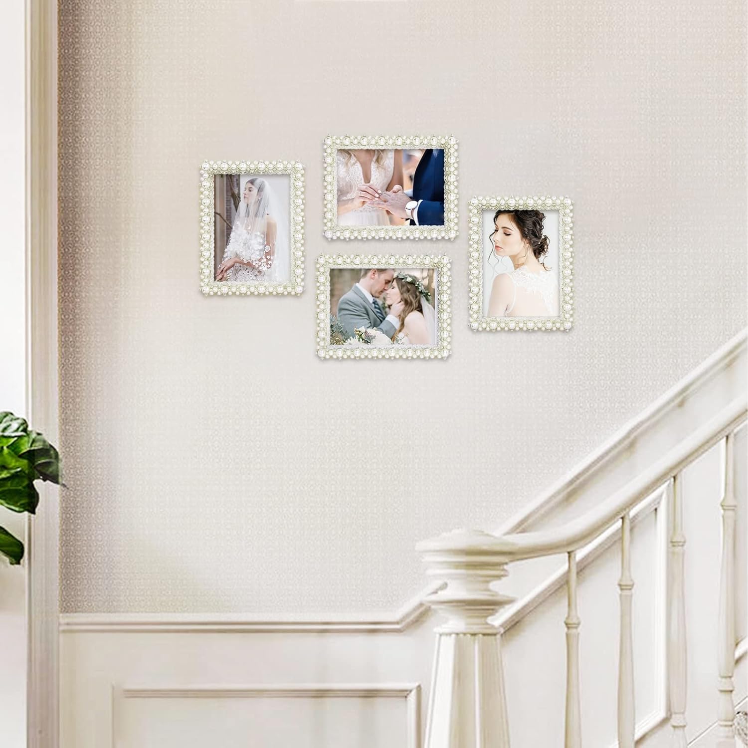 DIKAR 5x7 picture frame with Pearls for Wedding Gifts, Wedding Picture Frame for Tabletop&Wall Mounting Display