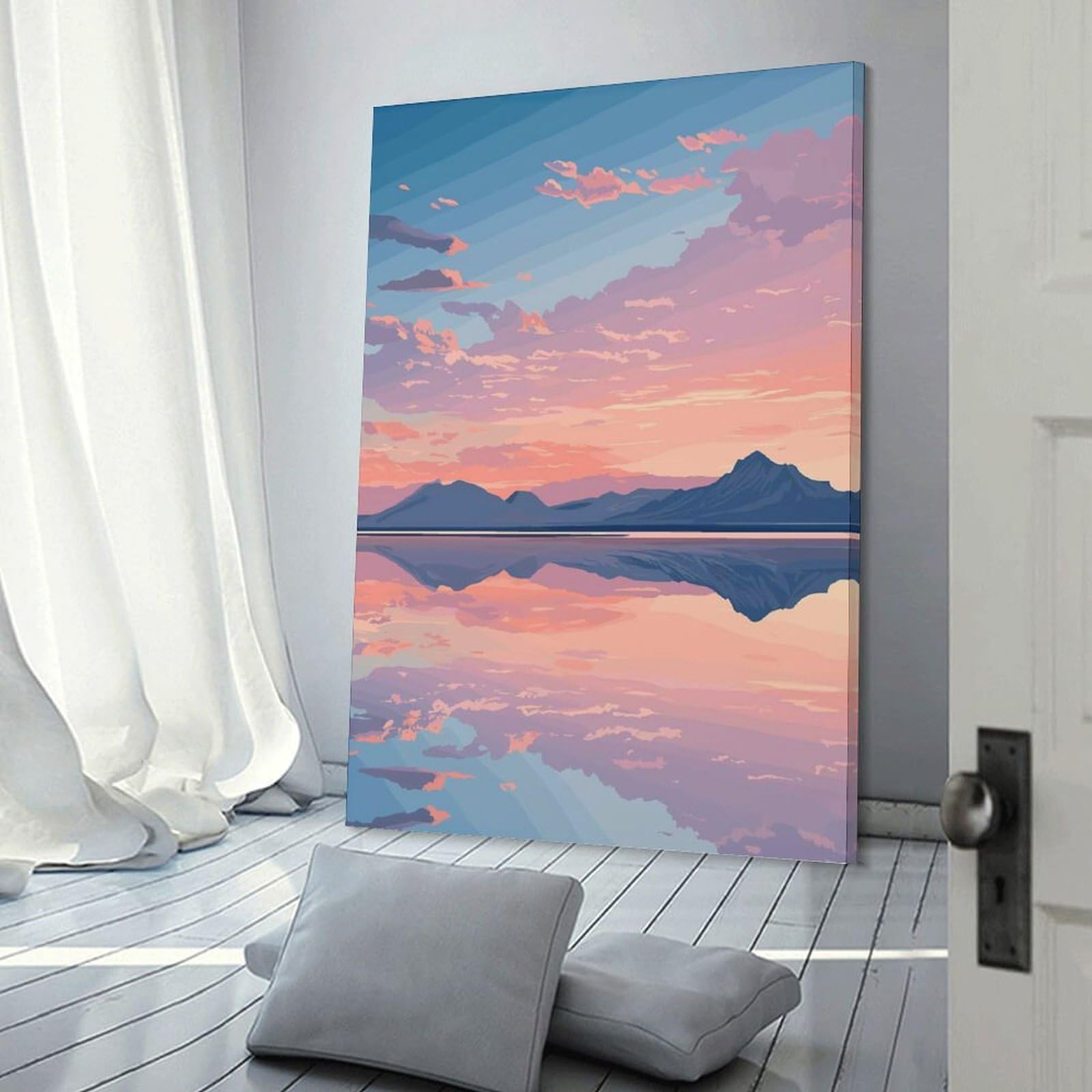 Junmoney Mountain Reflection Sunset Wall Picture Print 08x12inch(20x30cm), for Lounge Decor, Offices Or Entryway Styling, Versatile Wall Decor for Many Rooms