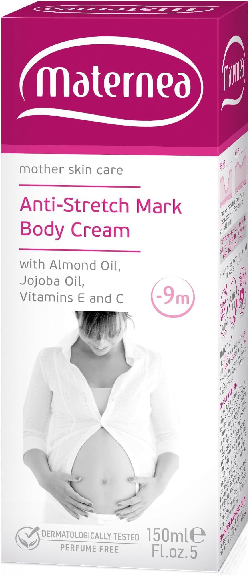 MATERNEA Anti-Stretch Marks Body Cream with Almond Oil, Jojoba Oil, Vitamins E and C (5 fl.oz. US) Allergen & Perfume Free