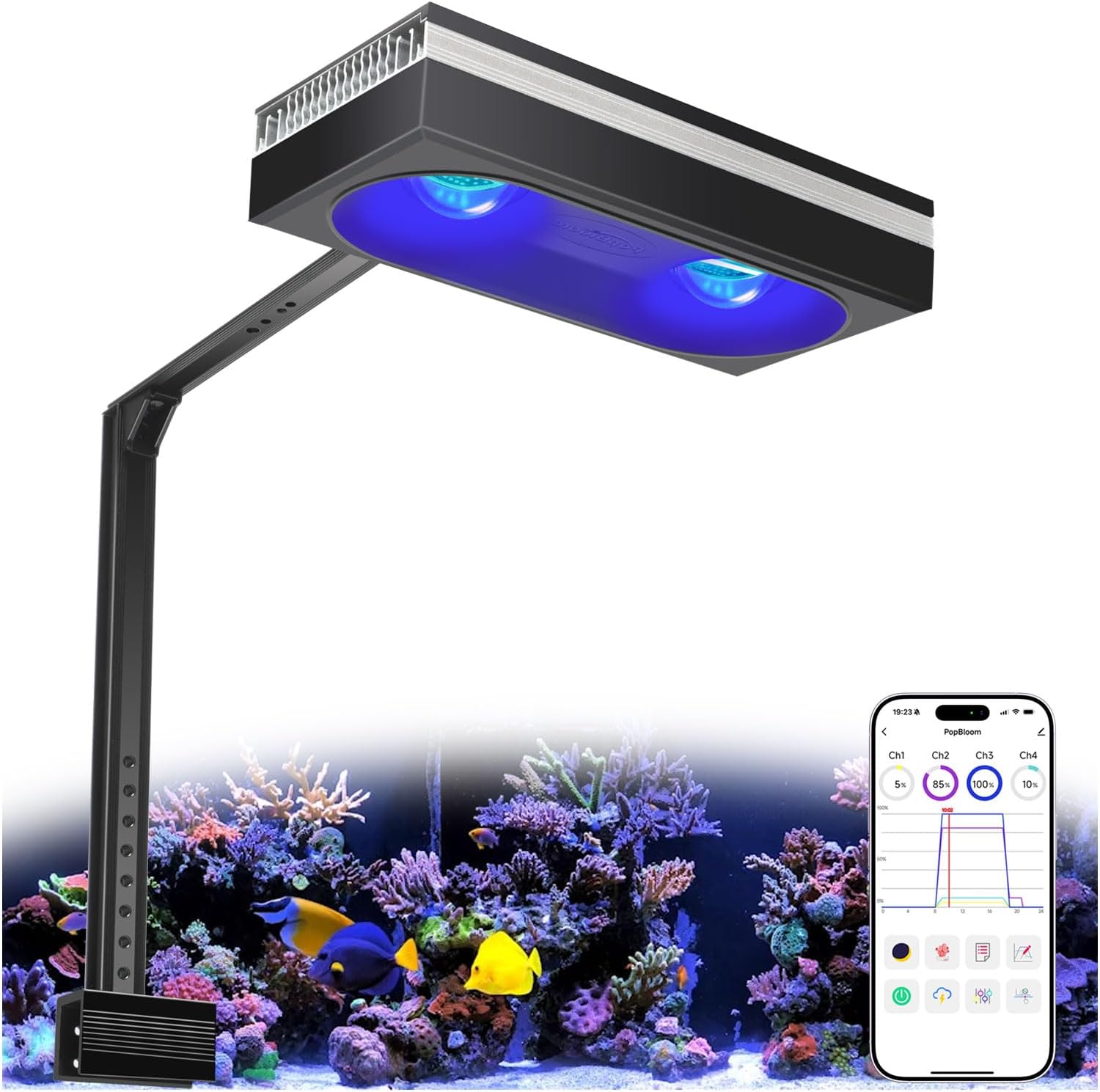 PopBloom RL180 Reef LED Light,Outperforms 200W+, Marine Reef LED Light,Full Spectrum for SPS/LPS/Soft Corals & Saltwater Tanks