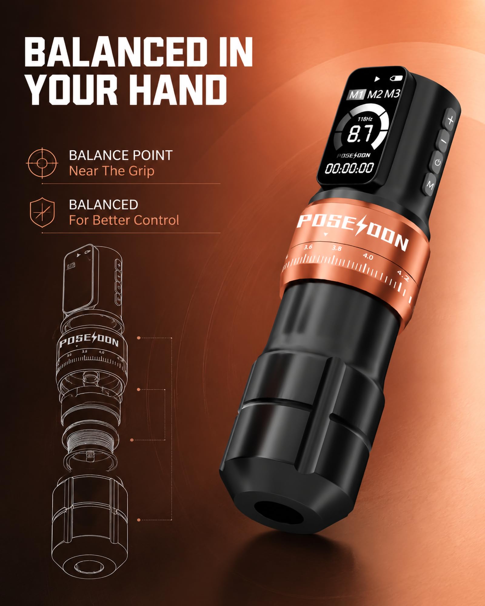 Amazon.com: Poseidon Wireless Tattoo Gun Kit 7 Strokes 2Pcs