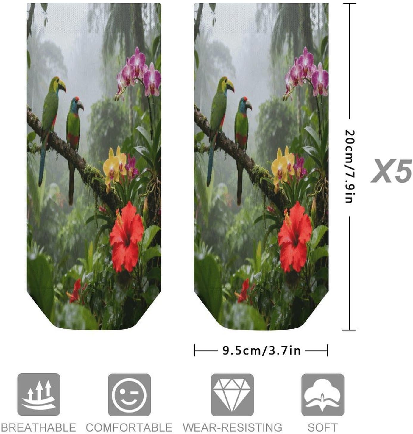 Tropical Green Crew Sock for Men Women Funny Novelty Socks Athletic Ankle Socks Comfort Soft Low Cut Tab Sock 5 Pairs