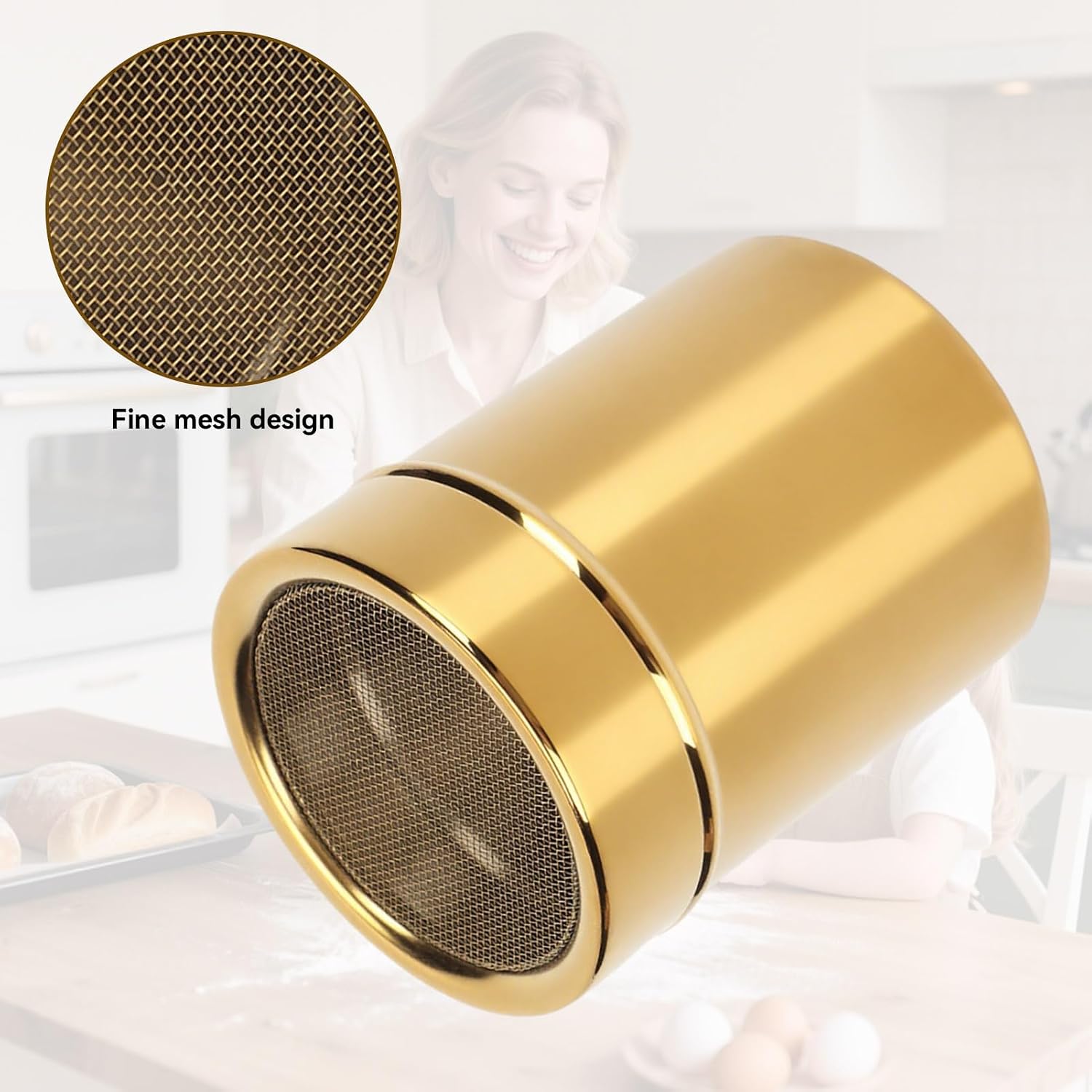 2Pcs Powdered Sugar Shaker Duster, Cinnamon Shaker Flour Sifter Stainless Steel Fine Mesh Powder Shaker Jar for Coffee Cocoa Cinnamon Powder with Lid