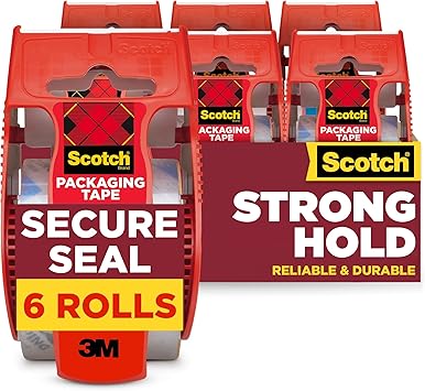 Scotch Secure Seal Packing Tape, Ultra Clear, Reliable and Durable Seal, 1.88 in x 800 in., 6 Packaging Rolls with Dispensers