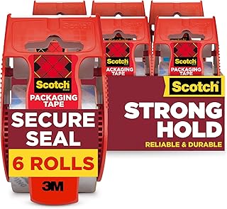 Scotch Secure Seal Packing Tape, Ultra Clear, Reliable and Durable Seal, 1.88 in x 800 in., 6 Packaging Rolls with Dispensers