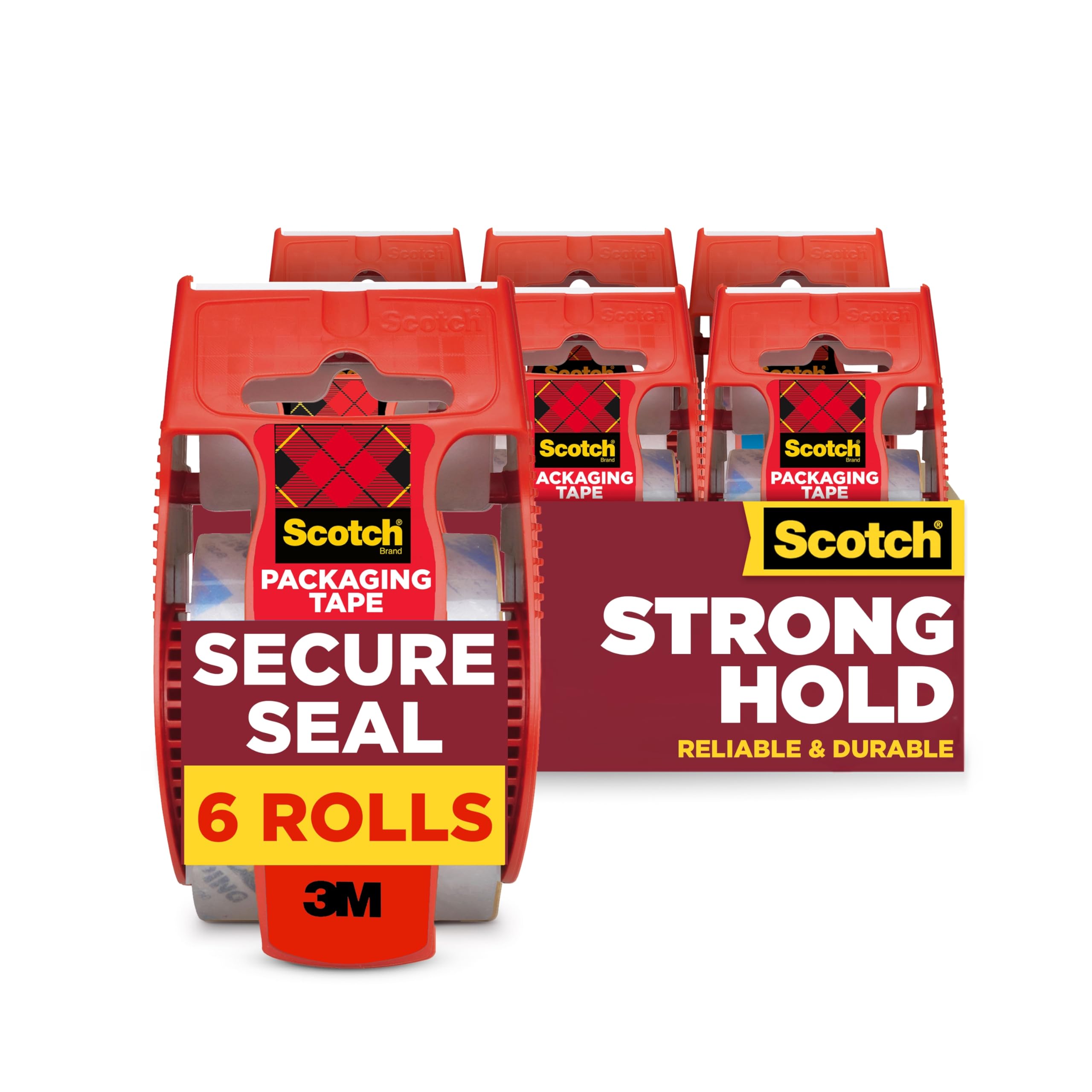 Scotch Secure Seal Packband, ultraklar, zuverlässige und langlebige Dichtung, 4,8 x 2,032 cm, 6 Verpackungsrollen mit Spender
