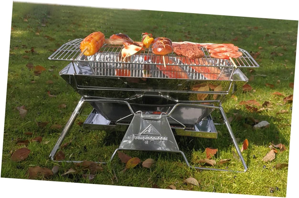 PRETYZOOM Portable Stainless Steel Camping Grill Foldable Barbecue Rack Heat-resistant Anti Outdoor Picnic Fishing and Bbq Activities