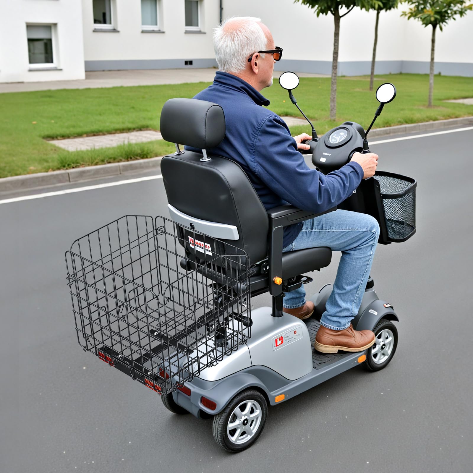 VEVOR Cestino Posteriore per Scooter, Pieghevole in Filo Metallico, Cestino per Carichi Pesanti Spazioso, Funziona con Ricevitore, Compatibile con Maggior Parte Scooter per Disabili Golden