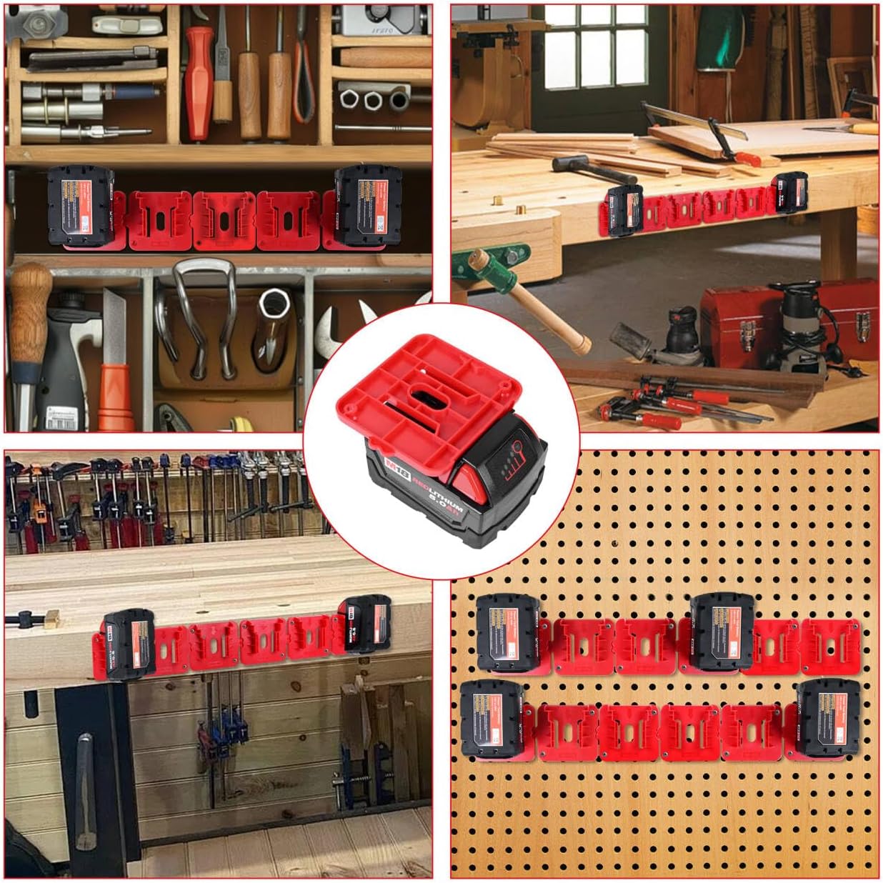 Battery Holder for Milwaukee M18 18V Battery Mounts Dock Holder Fit for M18 48-11-1815 48-11-1828 48-11-1850 48-11-1860 (w/24 Screws, No Battery) (15 Packs)