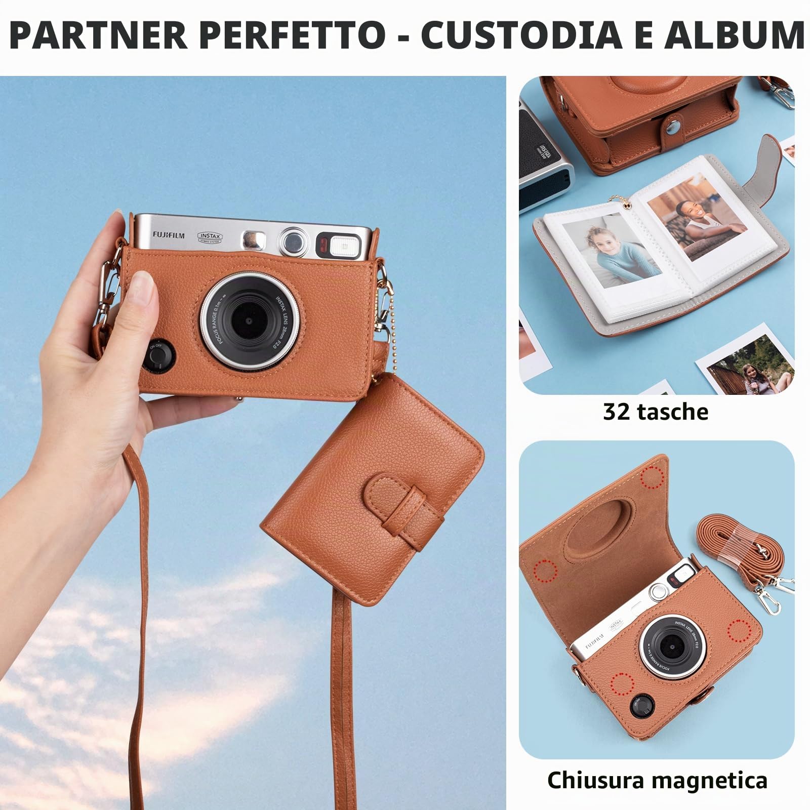 Custodia per fotocamera Mini evo e Fujii Instant Mini EVO, Kit marrone