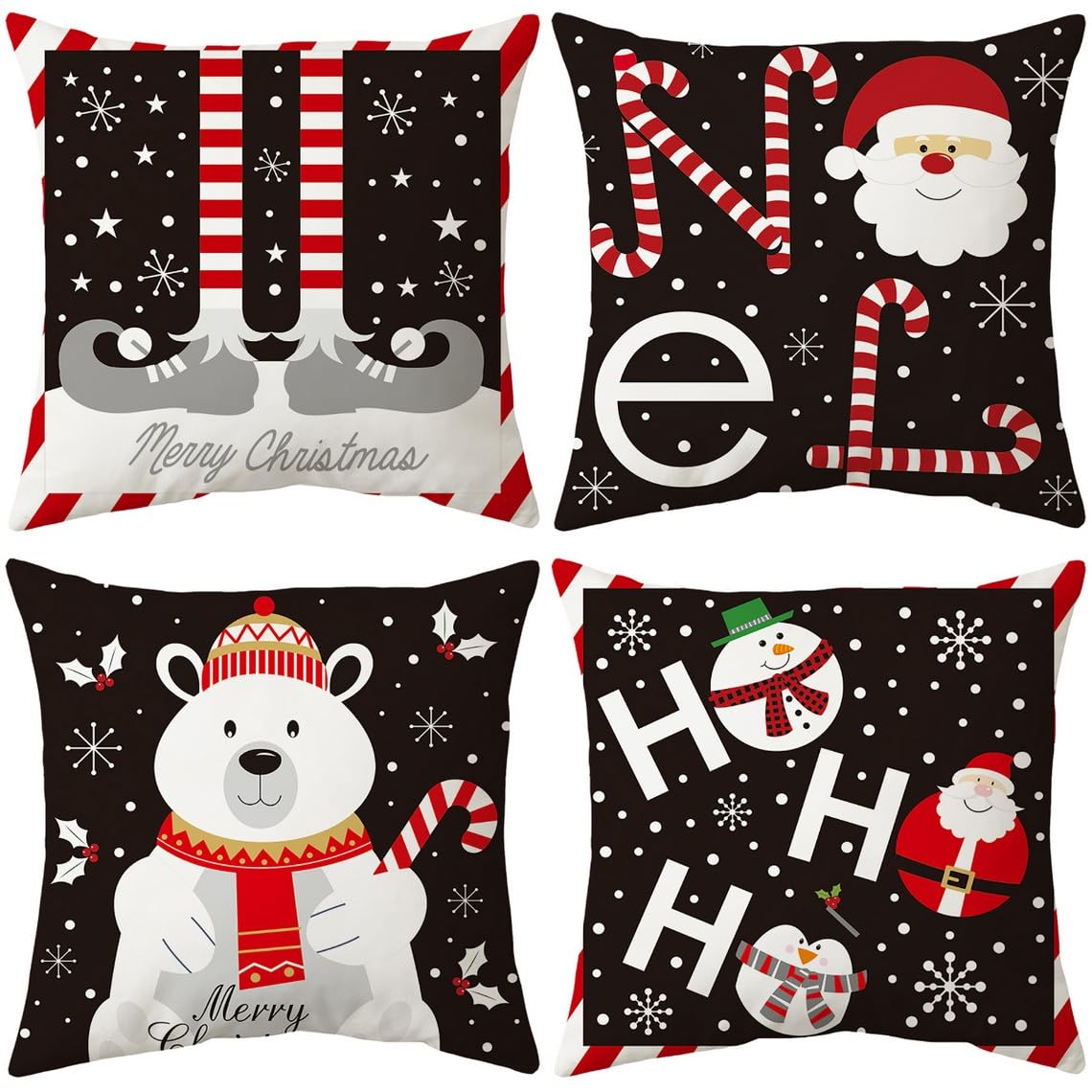Chenlane Silk Outdoor Pillow Covers Cushion Christmas, Couch Cotton Sofa Case Zipper Exquisite Prints 40x40 cm, 4Pcs