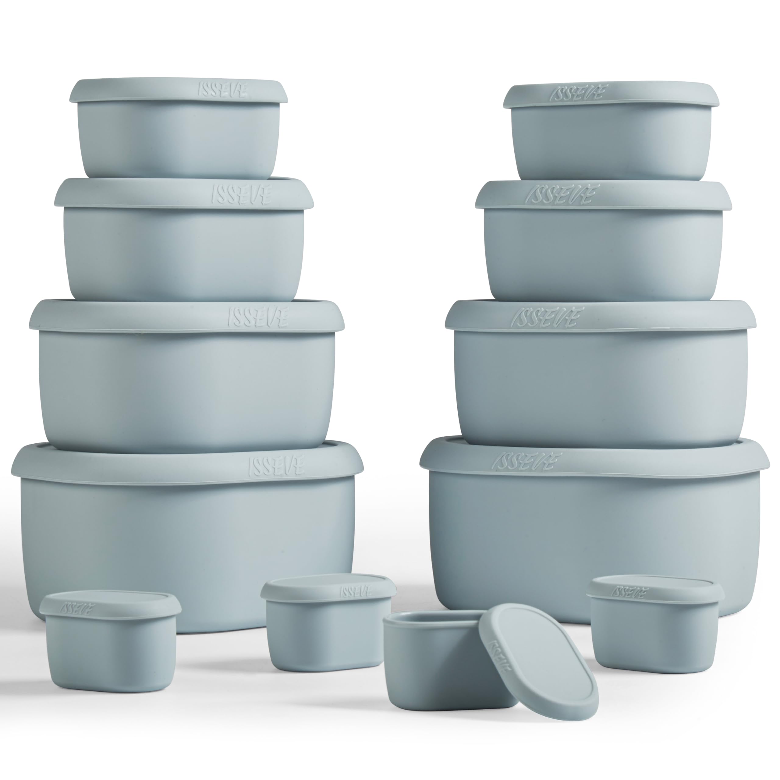 ISSEVE12Pcs/Set Nesting Silicone Food Storage Containers with Lids, BPA Free Reusable Meal Prep Silicone Containers Airtight, Freezer Dishwasher Safe (33.8oz, 20oz, 10oz, 6.7oz, 1.3oz) (Grey)