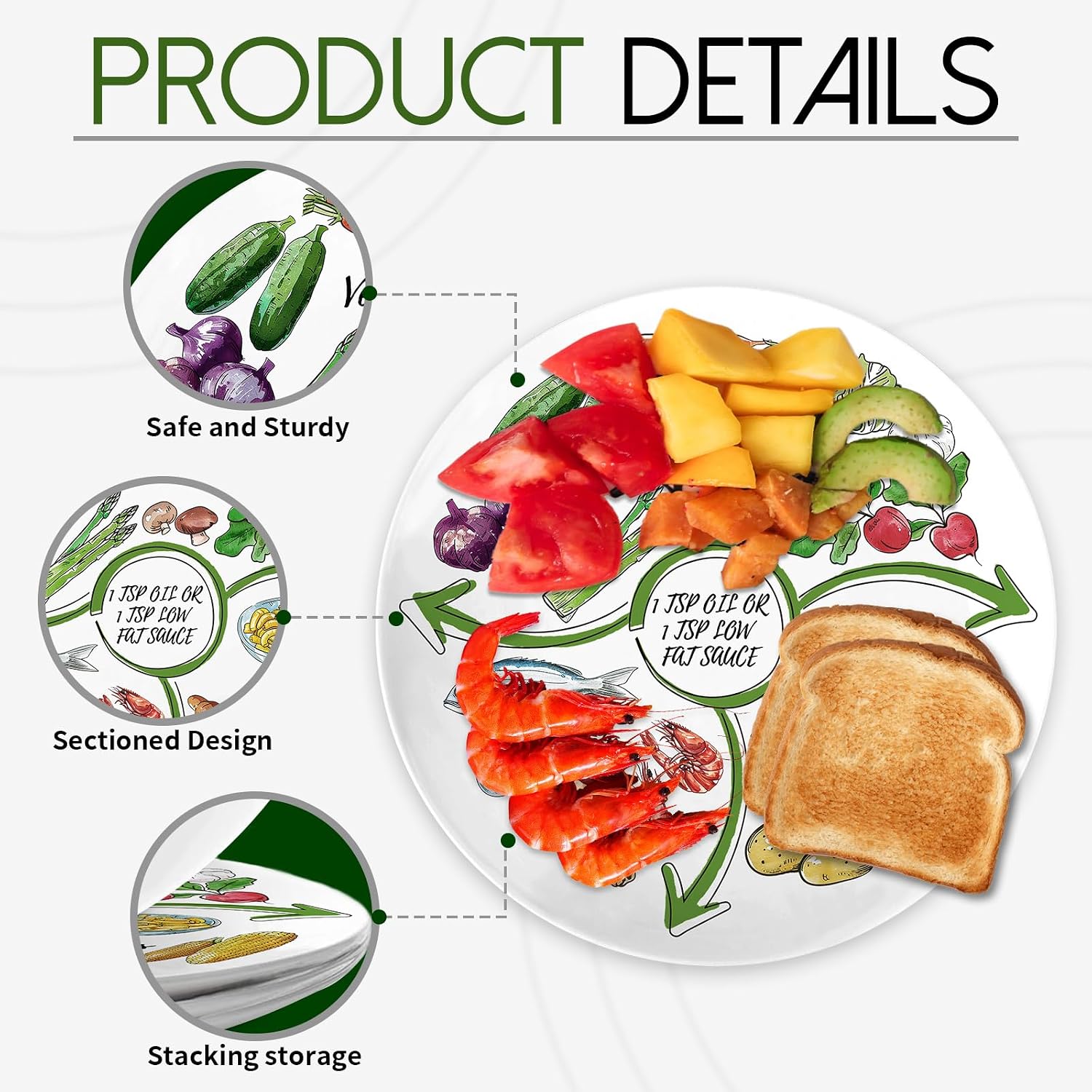 Portion Control Plate - 10 Inch Melamine Bariatric Divided Plate for Balanced Eating, Nutrition, and Weight Loss - Ideal Dinner Plate for Adults with Sections - 1 Pack