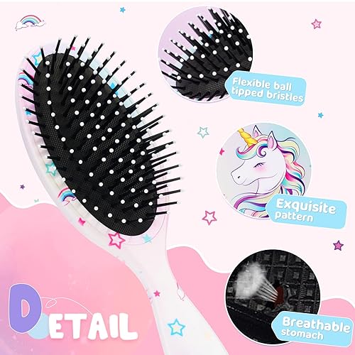 Miniatura 4 de Cepillo de pelo de unicornio para niños pequeños, cepillo de cabello seco y húmedo para todo tipo de cabello, cepillos de pelo para niñas y niños,