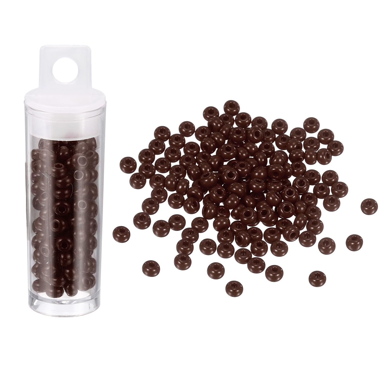 sourcing map 130 Pcs Glass Seed Beads Bulk, 4mm Mini Loose Glass Bugle Beads for DIY Earrings, Necklaces, Bracelets, Jewelry Making, Dark Brown