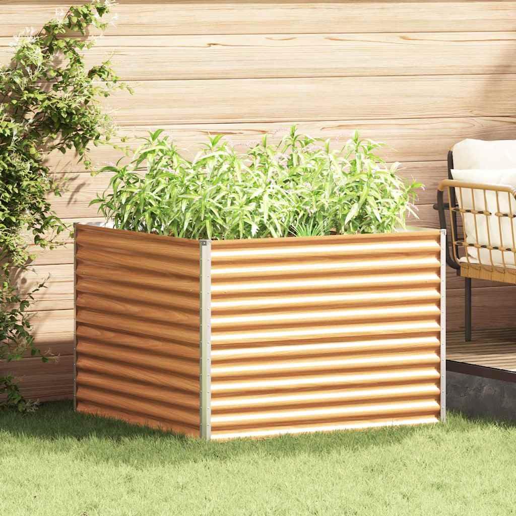 Jardinera de acero galvanizado, color marrón claro, 98 x 100 x 68 cm, jardinera, jardinera, hierbas, cultivo al aire libre, terraza, balcón, resistente a la intemperie y a las heladas, con