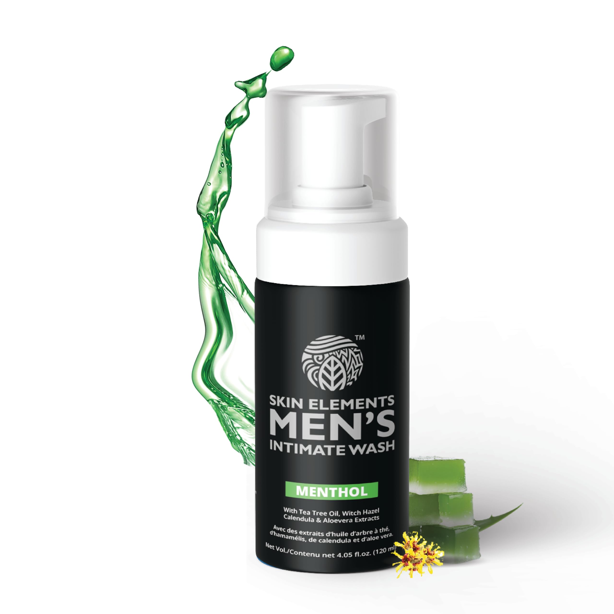 Skin Elements Intimate Wash for Men with Menthol | pH Balanced Foaming Intimate Wash | Soothes, Refreshes & Cools Intimate Area | Controls Bad Odor | 4.05 fl. oz |