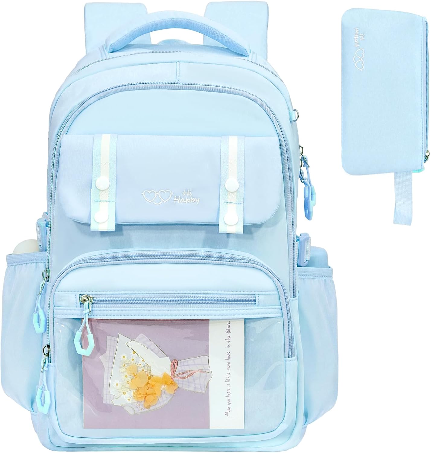 Kids Backpack for Girls, Cute Kawaii Backpacks Set with Pencil Bag, Blue Middle School & Elementary School Bookbag for Kid Teen